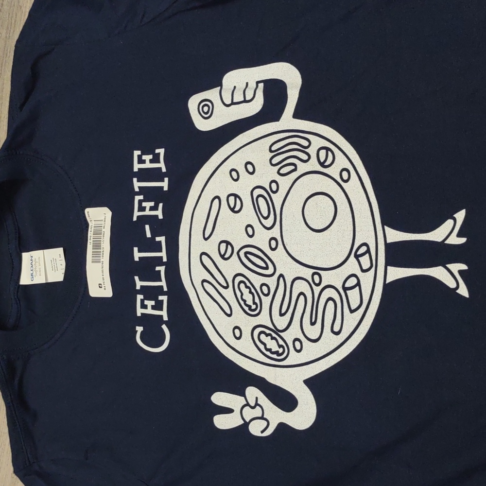Cell-Fie Selfie Science Geek T Shirt New Small Unisex Gildan Navy Blue White Fun